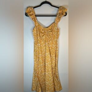 Fall Yellow Floral Sleeveless Dress- Layer w/ a Denim Jacket! Size XL.